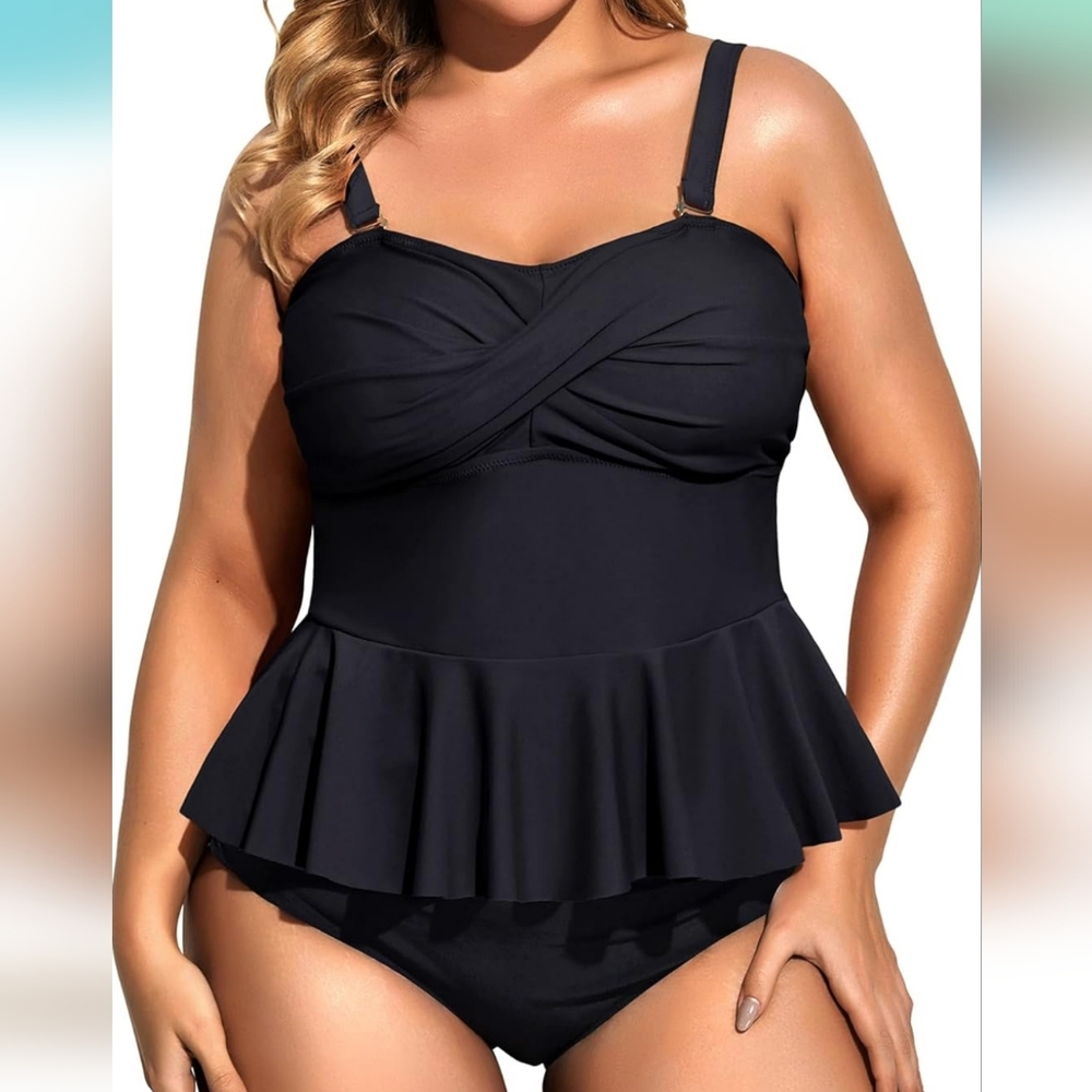 DACI 2 Piece Peplum Tankini Swimsuit